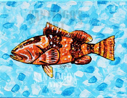 Grouper fish painting by artist H. Santiago. 