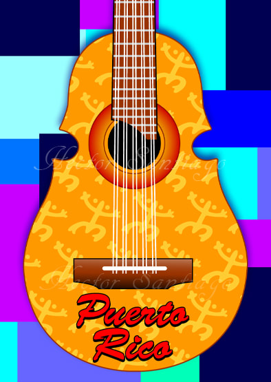 Puerto Rican Flag Cuatro Guitar Digital Art by Artist H. Santiago