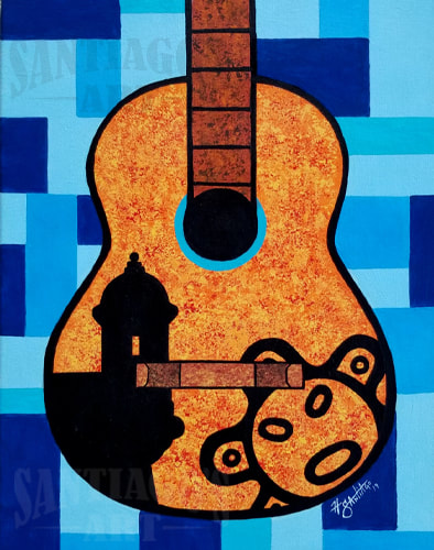 Taino Art by artist H. Santiago. Guitar Painting