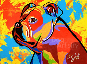 American Bulldog Painting by artist H. Santiago