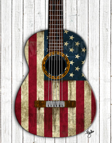 American Flag Guitar Digital Art by Artist H. Santiago