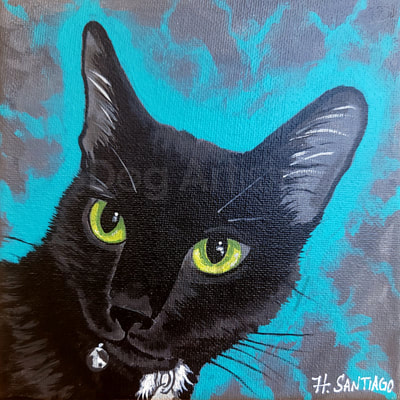 Black Cat portrait by artist H. Santiago