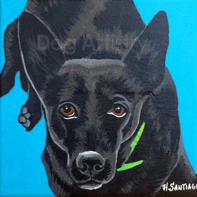 Black dog painting by Artist H. Santiago