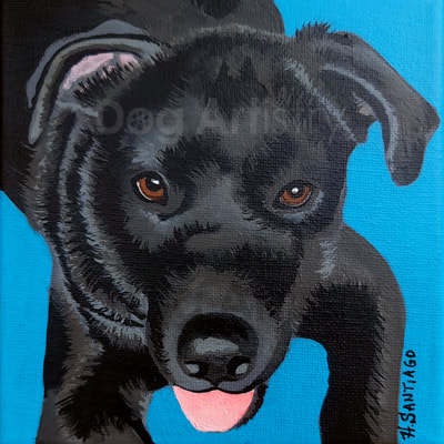 Black dog painting by Artist H. Santiago