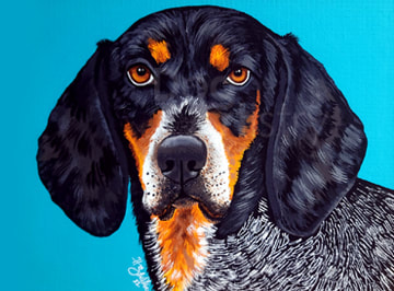 Bluetick Coonhound Painting by artist H. Santiago