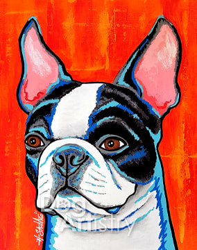 Boston Terrier Painting by artist H. Santiago