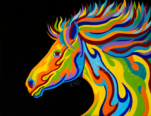 Horse acrylic painting by artist H. Santiago called Celestial Wind. 