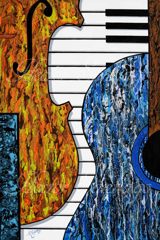 Musical Instruments Painting by artist H. Santiago called Wild Ensemble