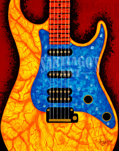 Electric Guitar Painting by Artist H. Santiago