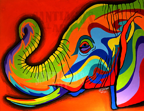 Elephant painting by artist H. Santiago. 