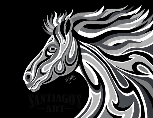 Horse acrylic painting by artist H. Santiago called Ghost. 