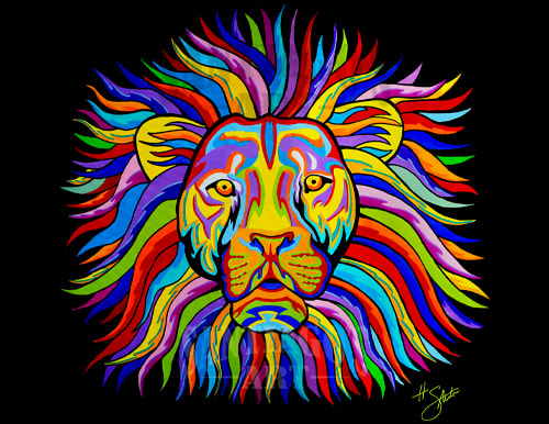 Lion acrylic painting by artist H. Santiago called Lion King. 
