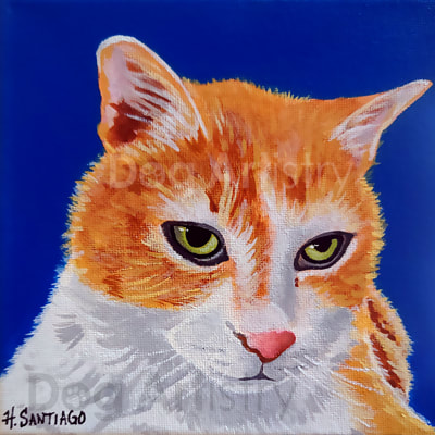 Cat portrait painting by artist H. Santiago