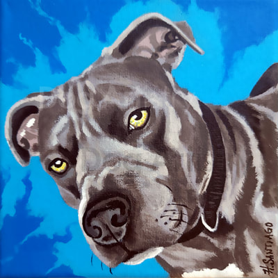 Blue Pitbull Painting by artist H. Santiago