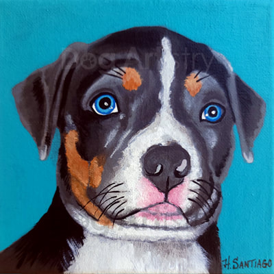 Pitbull puppy painting by Artist H. Santiago