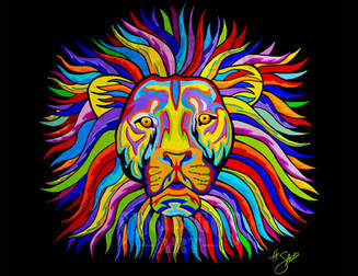 Lion acrylic painting by artist H. Santiago called Lion King. 