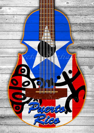 Puerto Rican Taino Cuatro Guitar Digital Art by Artist H. Santiago