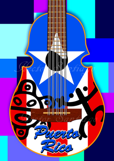 Puerto Rican Taino Cuatro Guitar Digital Art by Artist H. Santiago