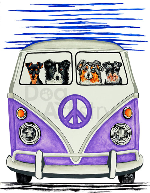 Purple VW Bus Painting by artist H. Santiago