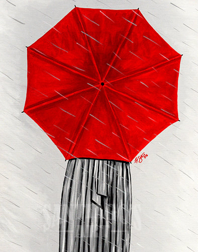 Red Umbrella painting by Artist H. Santiago