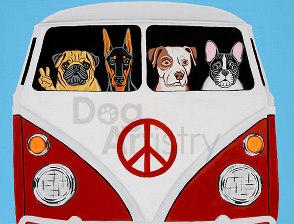 Red VW Bus Painting by artist H. Santiago