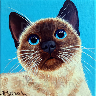 Siamese cat portrait painting by artist H. Santiago