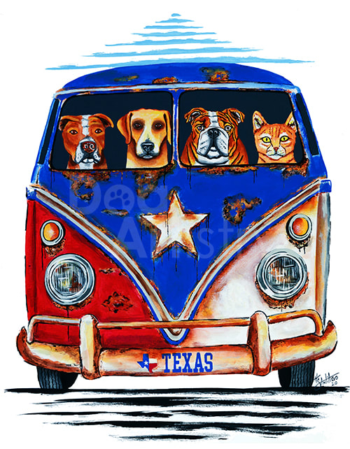 Texas VW Bus Painting by artist H. Santiago
