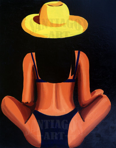 Woman in bikini painting by Artist H. Santiago